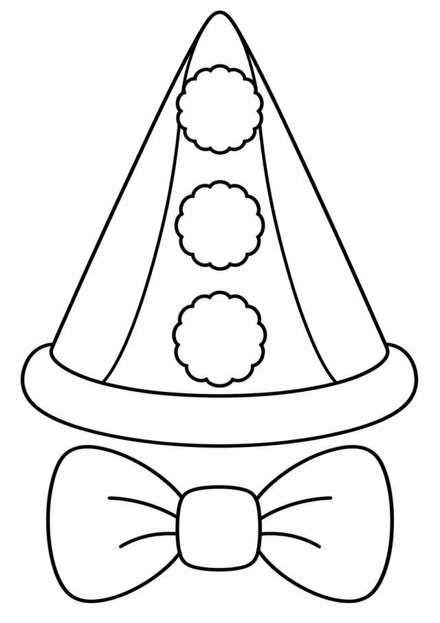Chapéu de palhaço com pompons e laço para colorir