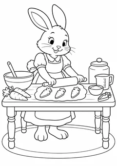 Coelha preparando biscoitos de cenoura para colorir