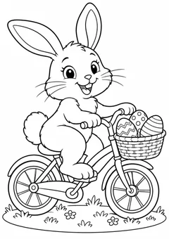 Coelho da Páscoa entregando ovos de bicicleta para colorir