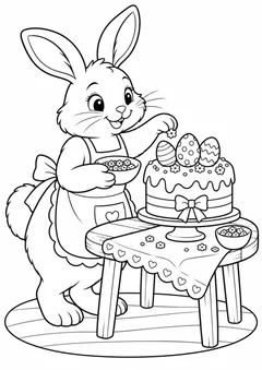 Coelho decorando bolo de Páscoa para colorir