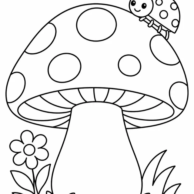 Cogumelo grande com pintas redondas para colorir