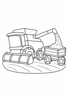 Colheitadeira enchendo carreta de grãos para colorir