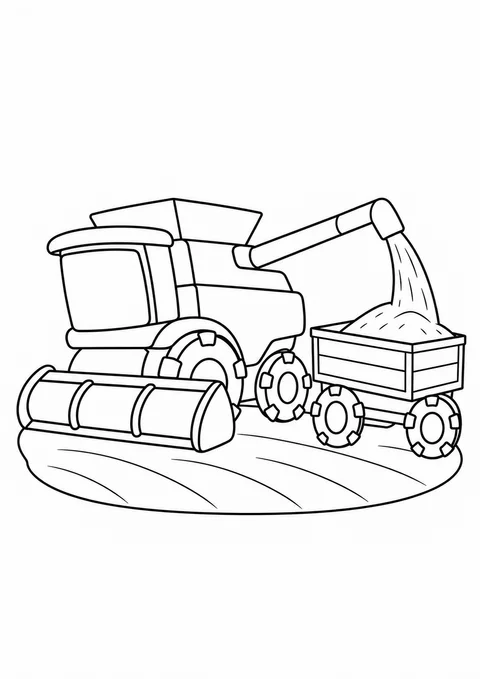 Colheitadeira enchendo carreta de grãos para colorir