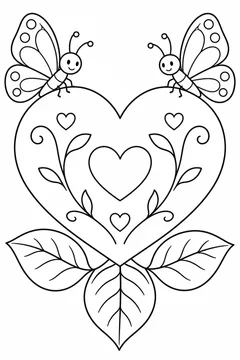 Coração com borboletas para colorir