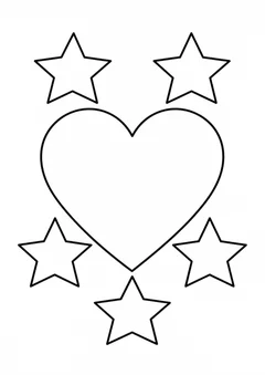 Coração grande com cinco estrelas para colorir