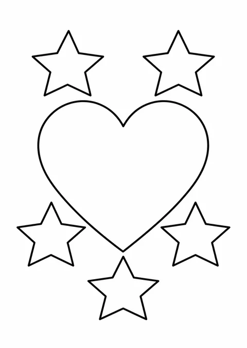 Coração grande com cinco estrelas para colorir