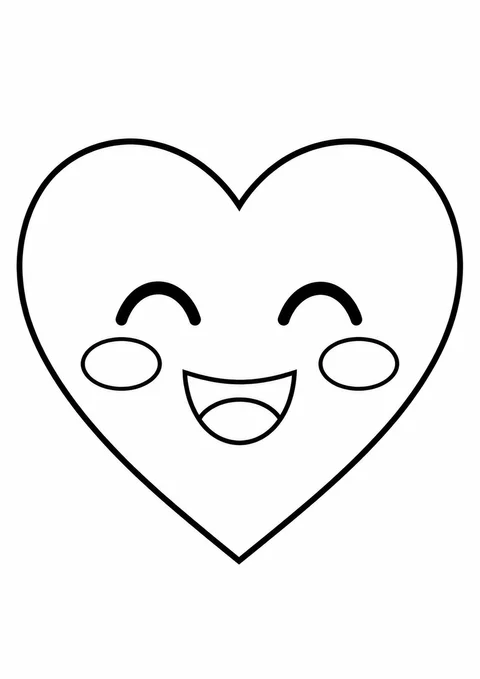 Coração kawaii com sorriso grande para colorir