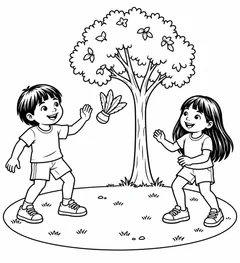 Crianças indígenas jogando peteca para colorir