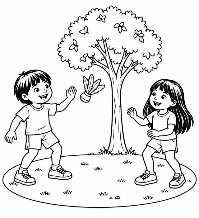 Crianças indígenas jogando peteca para colorir