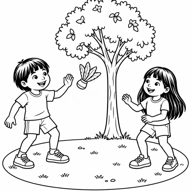 Crianças indígenas jogando peteca para colorir