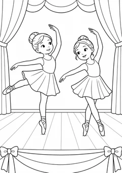 Duas bailarinas num palco para colorir