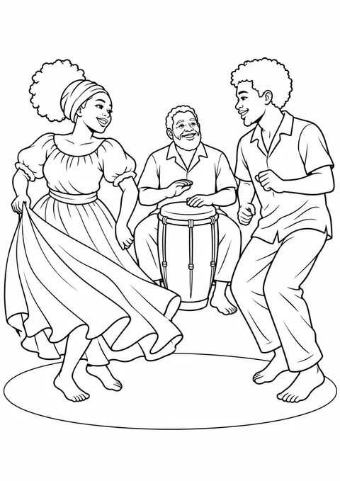 Dupla de jongo com tambor para colorir