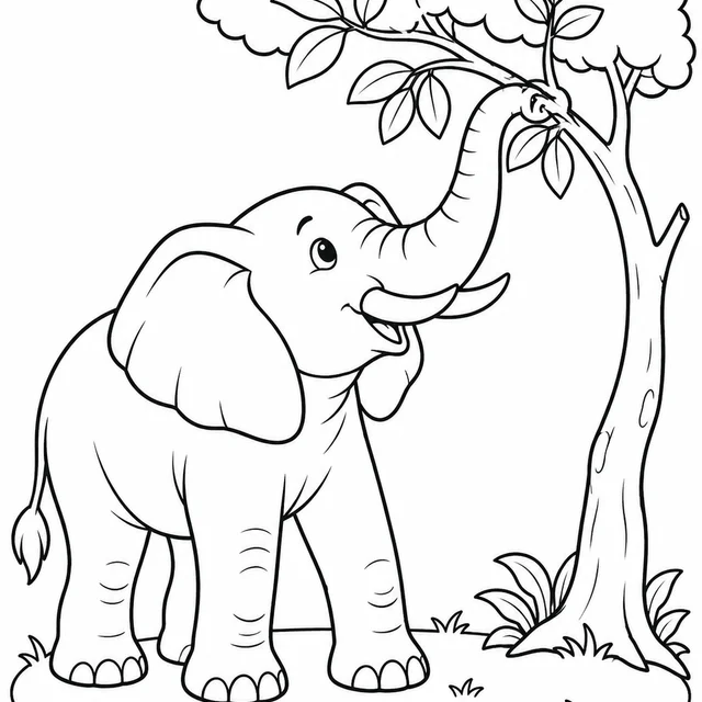 Elefante alcançando um ramo de acácia para colorir