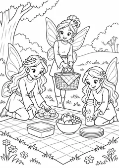Fadas preparando um piquenique para colorir