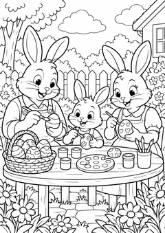 Família de coelhos na Páscoa para colorir
