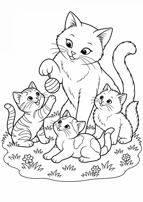 Família de gatos para colorir