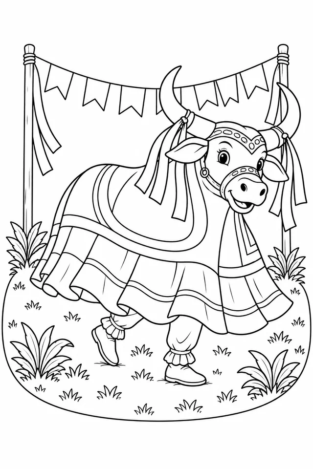 Fantasia de bumba meu boi com fitas para colorir