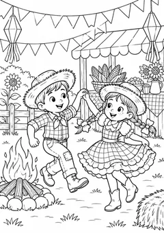 Festa junina no arraial para colorir
