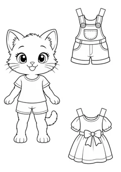 Gatinho de papel com roupas para vestir para colorir