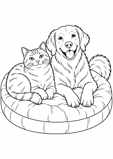 Gato e cachorro amigos para colorir