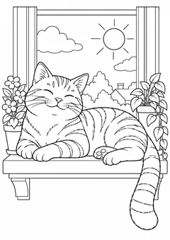 Gato laranja tomando sol para colorir