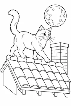 Gato no telhado para colorir