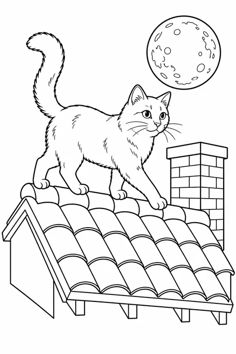Gato no telhado para colorir