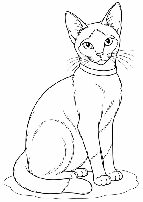 Gato siamês com coleira para colorir
