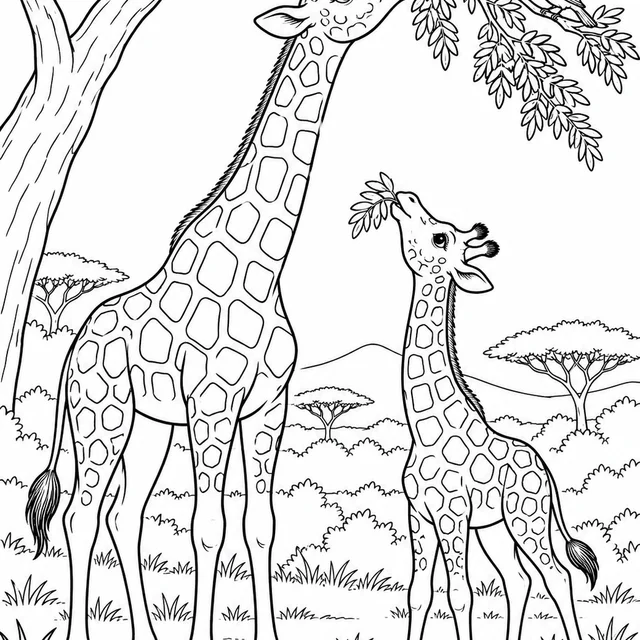 Girafas entre acácias para colorir