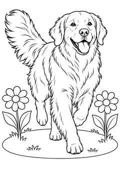 Golden retriever no campo para colorir