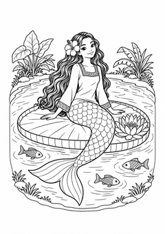 Iara na vitória-régia para colorir