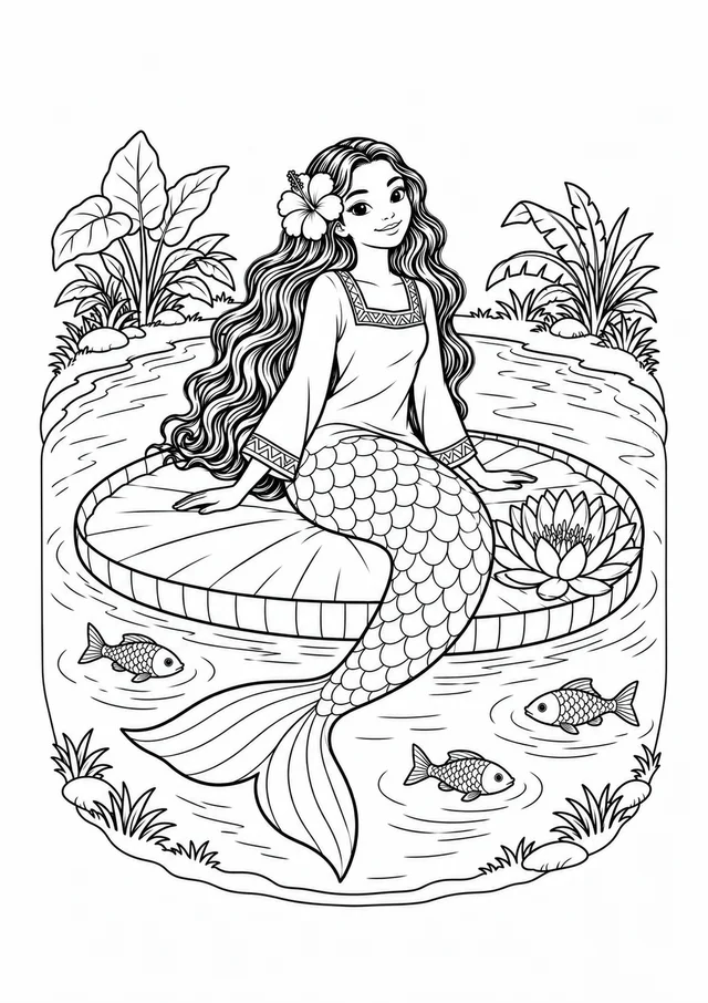 Iara na vitória-régia para colorir
