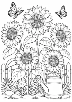 Jardim de girassóis para colorir