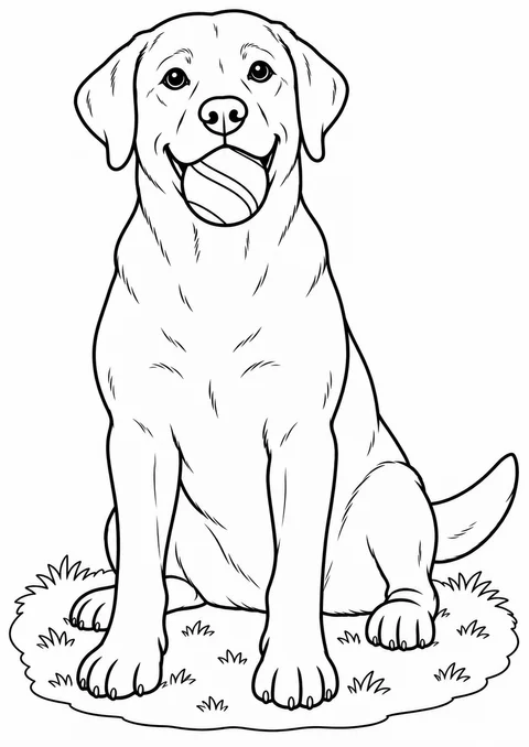 Labrador com bola para colorir
