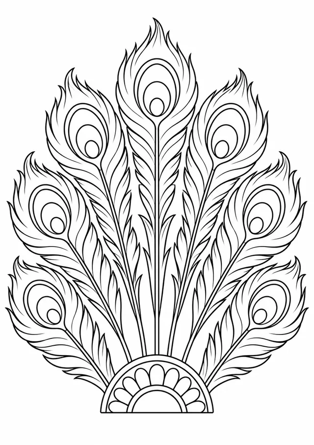 Leque radial de penas de pavão para colorir