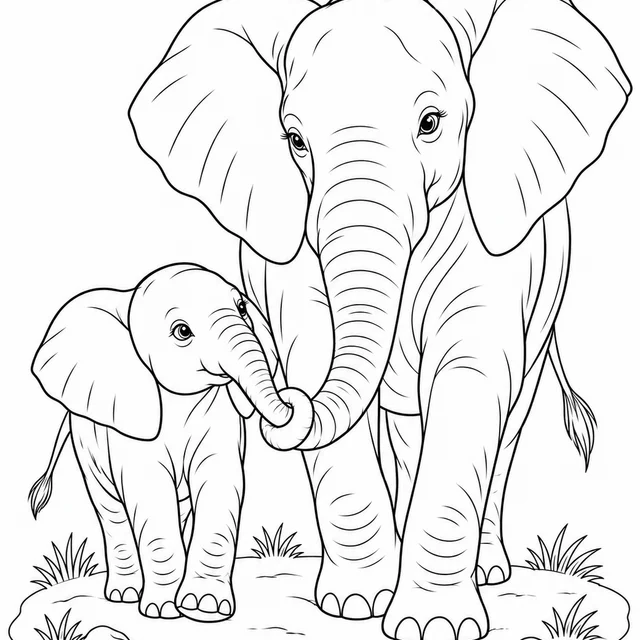 Mamãe elefante e filhote para colorir