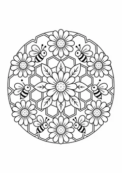 Mandala de margaridas e abelhas para colorir