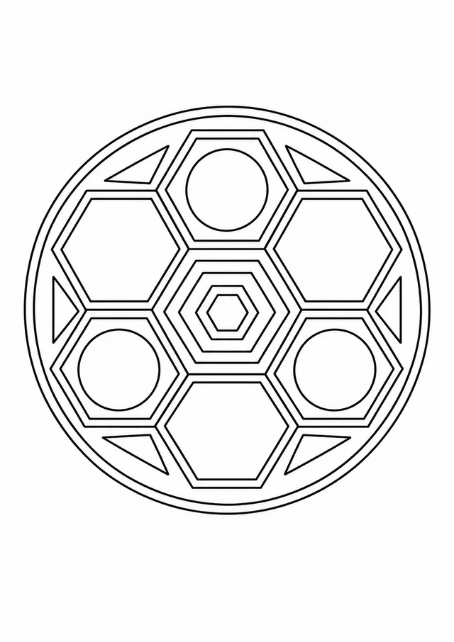 Mandala geométrica de hexágonos para colorir
