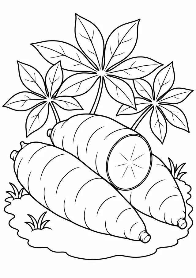 Mandioca com folhas para colorir