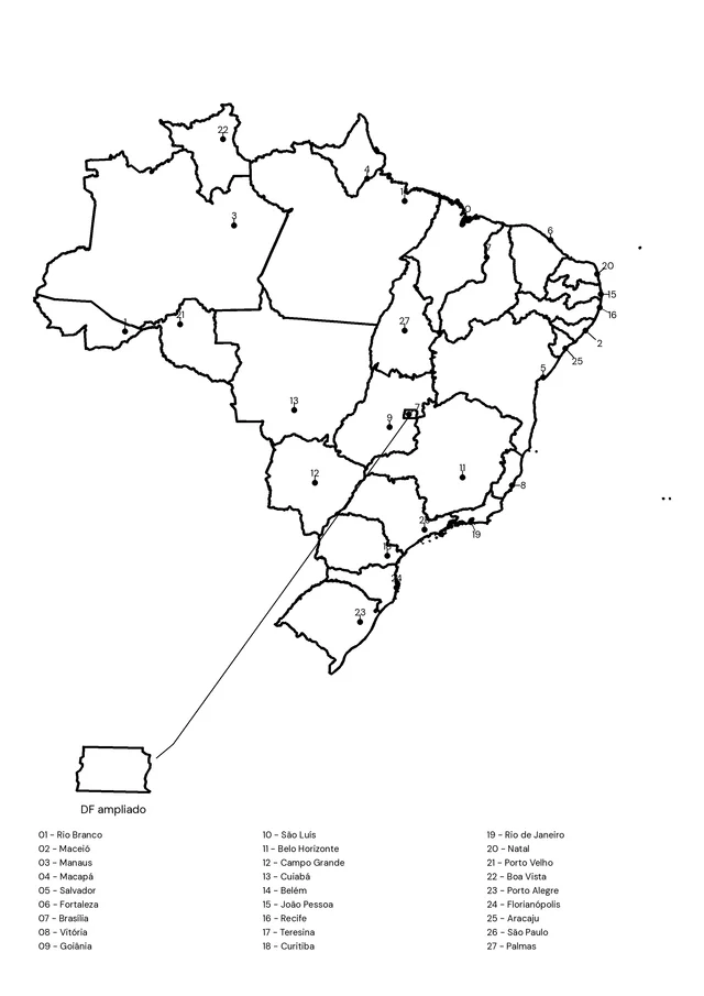 Capitais do Brasil com nomes para colorir