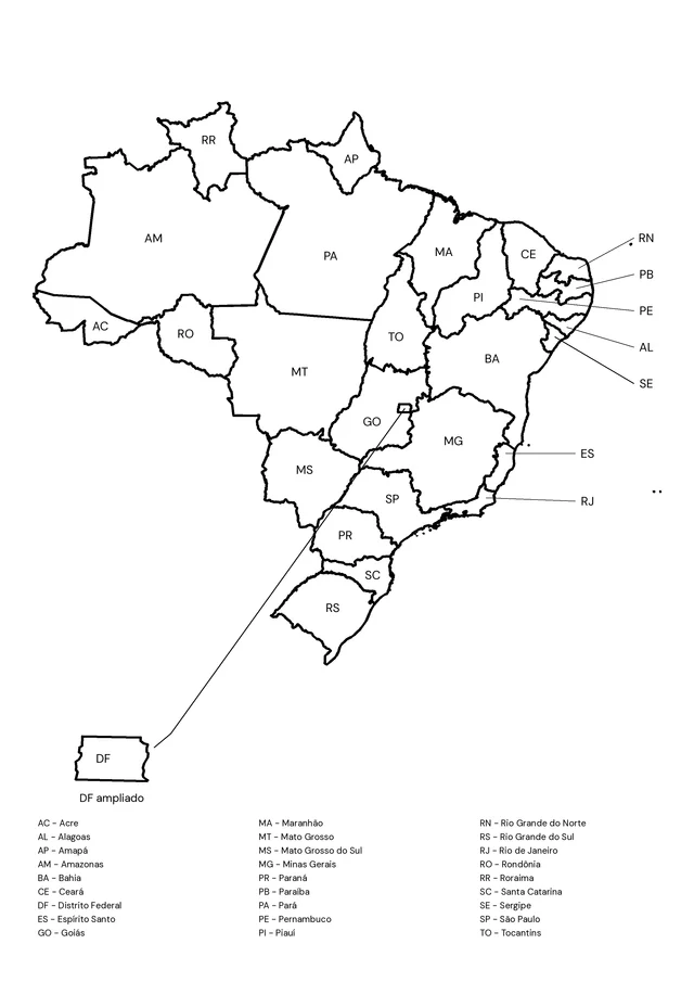 Estados do Brasil com nomes para colorir