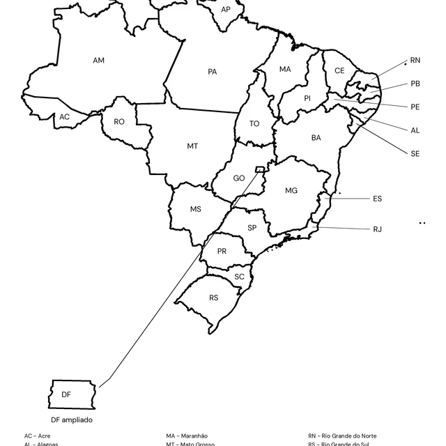 Estados do Brasil com nomes para colorir