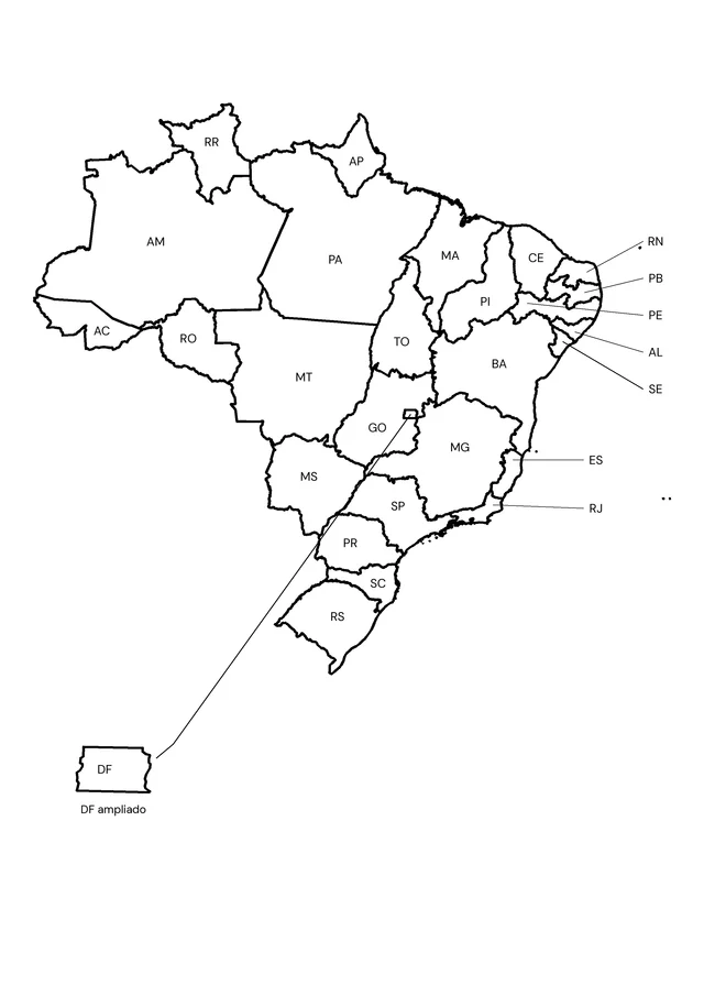 Estados do Brasil com siglas para colorir