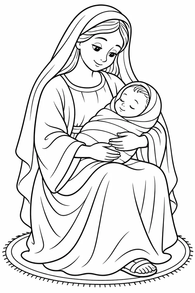 Maria e o Menino Jesus para colorir