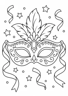 Máscara de Carnaval com fitas e estrelas para colorir