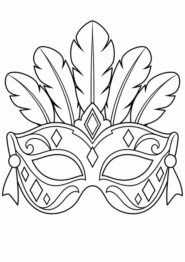 Máscara de carnaval de penas para colorir