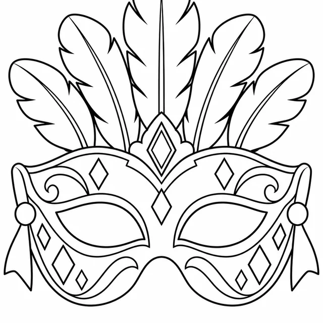 Máscara de carnaval de penas para colorir