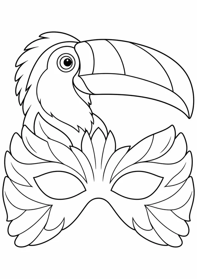 Máscara de carnaval de tucano para colorir