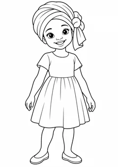 Menina de turbante com laço lateral para colorir