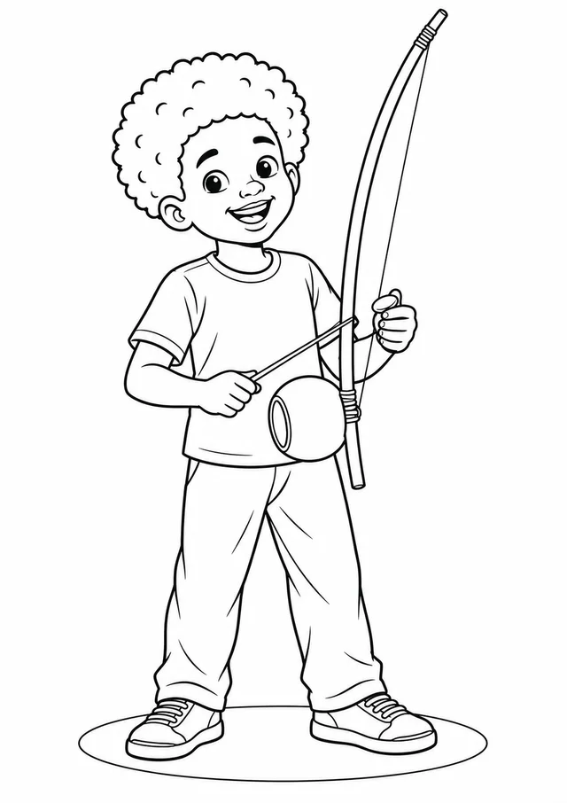 Menino tocando berimbau para colorir